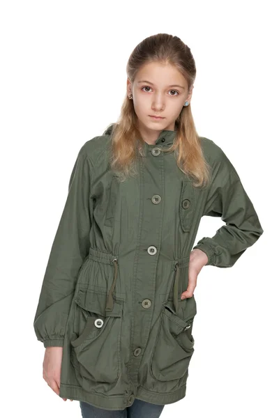 Предподростковий дівчина моди в куртці — 스톡 사진