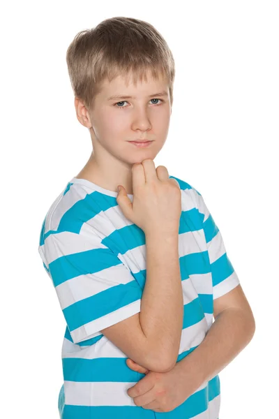 Portrait of a pensive preteen boy — Stock Photo, Image