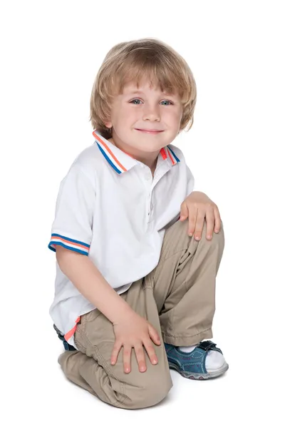 Happy preschool boy on the white — Stock Photo, Image