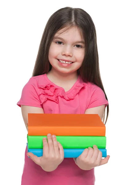 Menina bonita feliz com livros — Fotografia de Stock