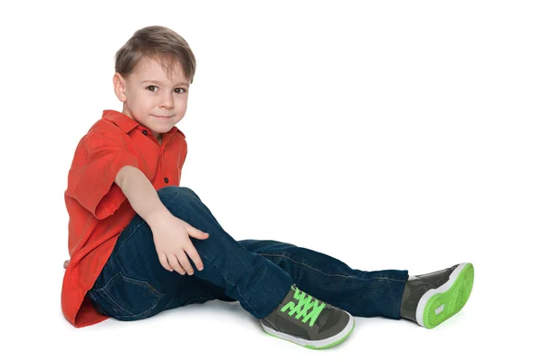 Fashion little boy in the red shirt — Stock Photo, Image