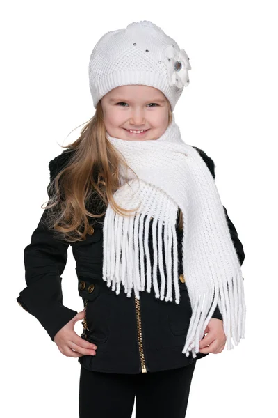Härlig liten flicka mot vita — Stockfoto