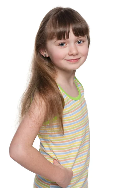 Happy little girl against the white — Stock Photo, Image