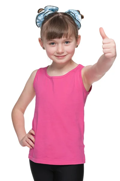 Young girl holds her thumbs up — Stock fotografie