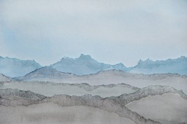 Kış manzarası. Soyut doku arkaplanı. Suluboya kağıtlar. Yırtık kenarlıklar.