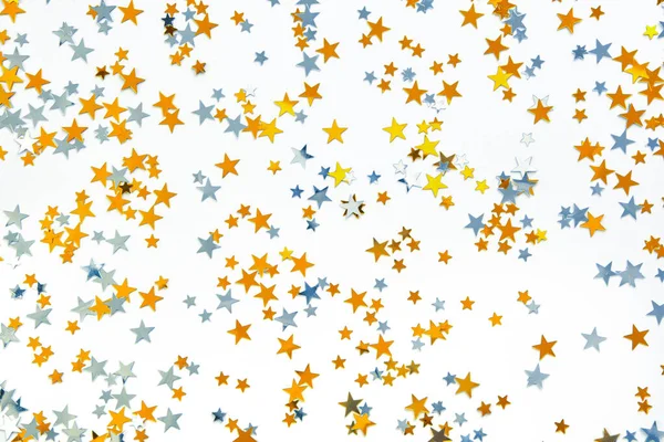 Confete Festivo Forma Estrelas Espalhadas Fundo Branco Decorações Natal Festas — Fotografia de Stock