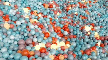 Çok renkli ve parıldayan kürelere sahip soyut arkaplan.