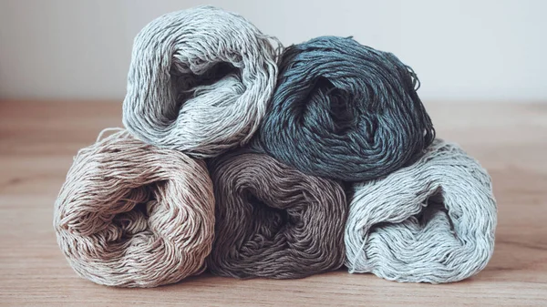 Five Skeins Cotton Yarn Different Colors Yarn Knitting Needles Crochet — Fotografia de Stock