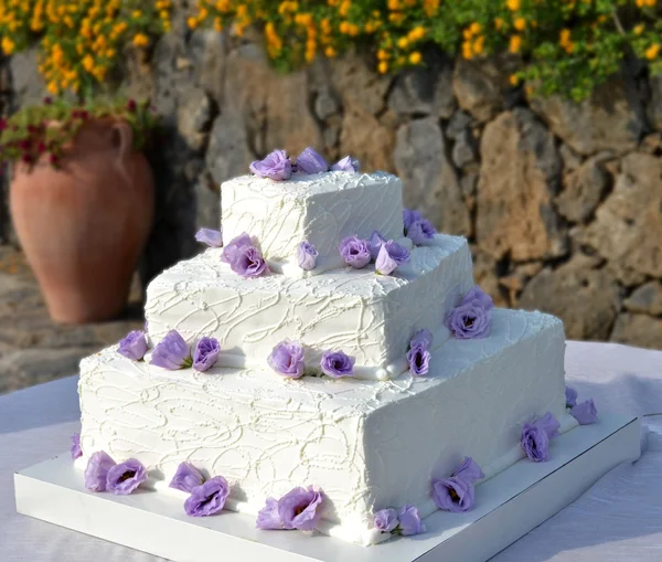 Gâteau de mariage avec des roses — Photo