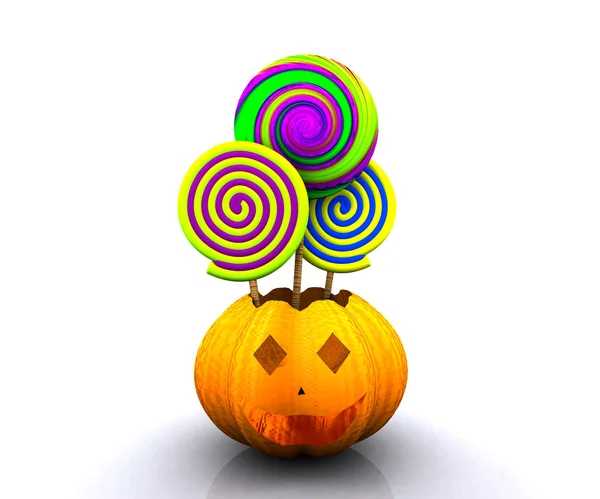 Sfondo 3D di Halloween - zucca con lecca lecca — Foto Stock