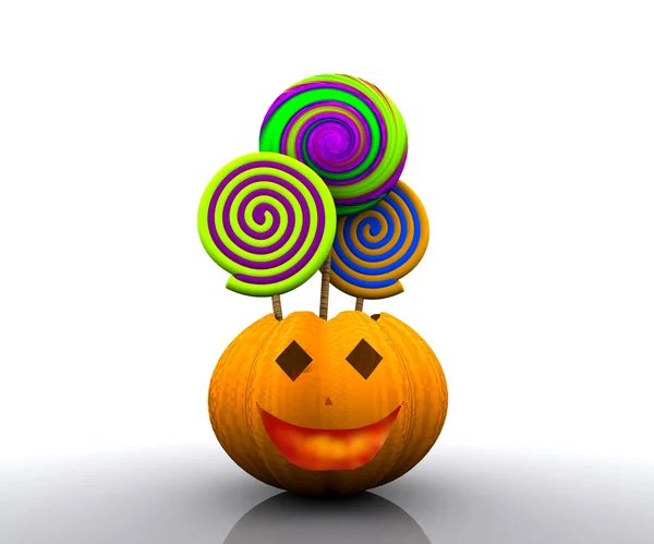 Sfondo 3D di Halloween - zucca con lecca lecca — Foto Stock