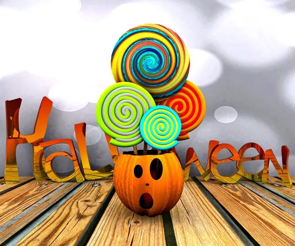 3D bakgrund av halloween - pumpa med slickar slickar — Stockfoto