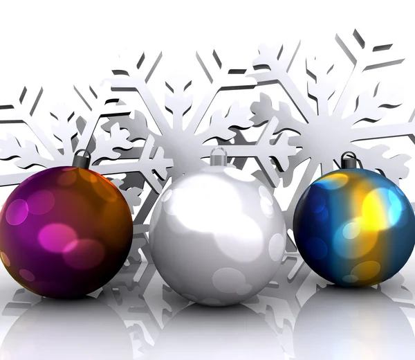 Christmas background with snow and ball — Stock Photo, Image