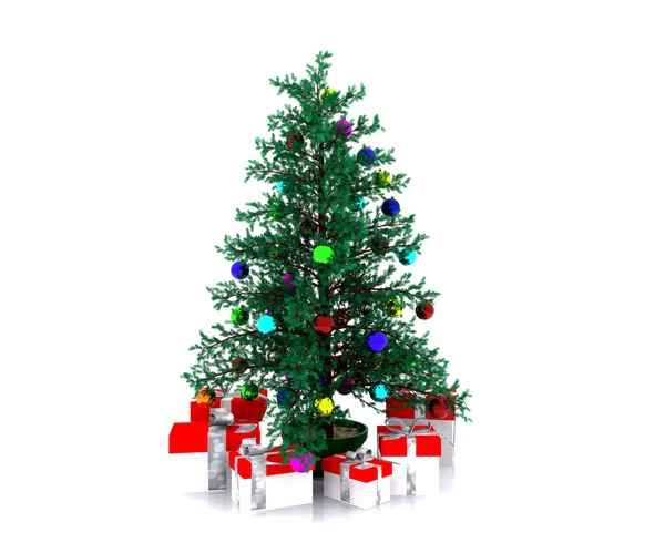 Sfondo natalizio con albero di Natale decorato — Foto Stock