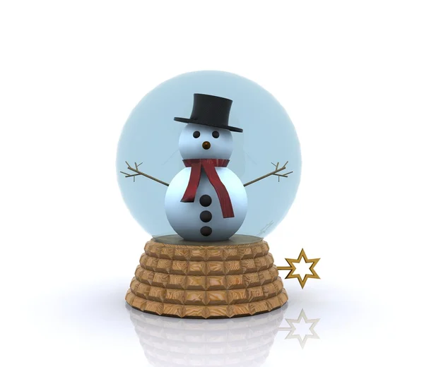 Belle boule de verre avec bonhomme de neige — Photo