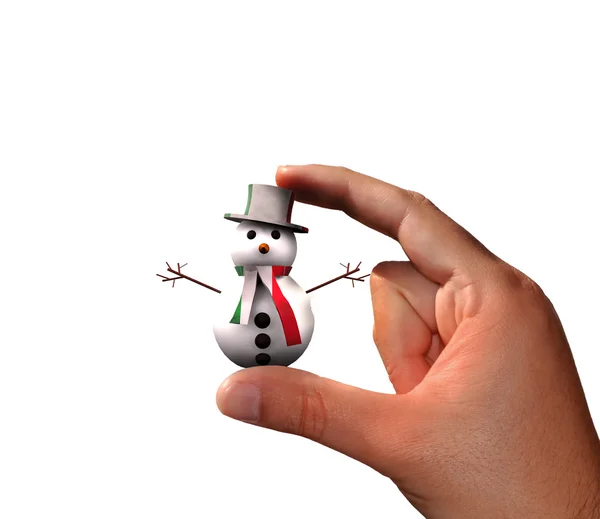 Mão com bonitinho boneco de neve — Fotografia de Stock