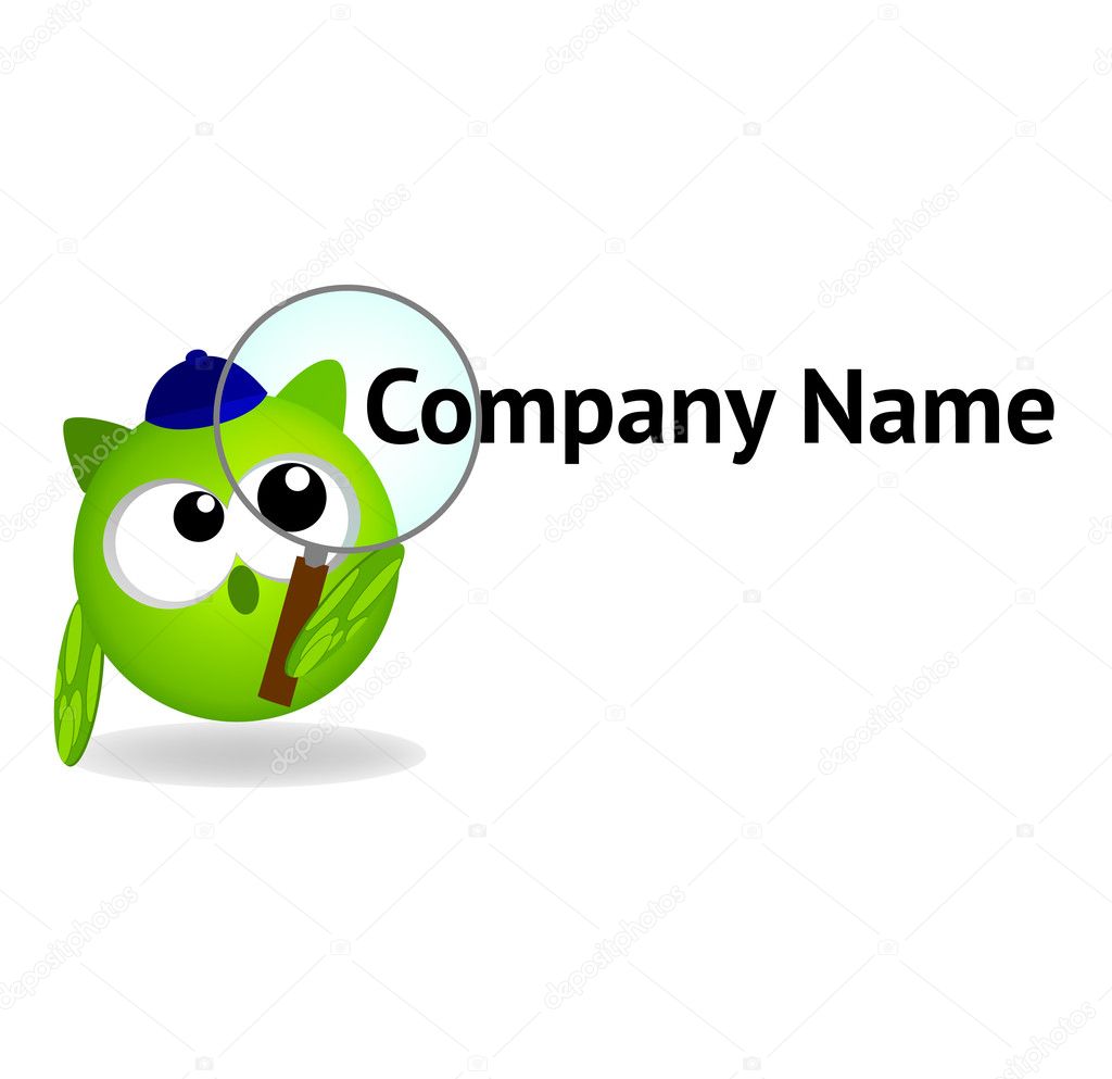 Cartoon logo - Owl with magnifying glass