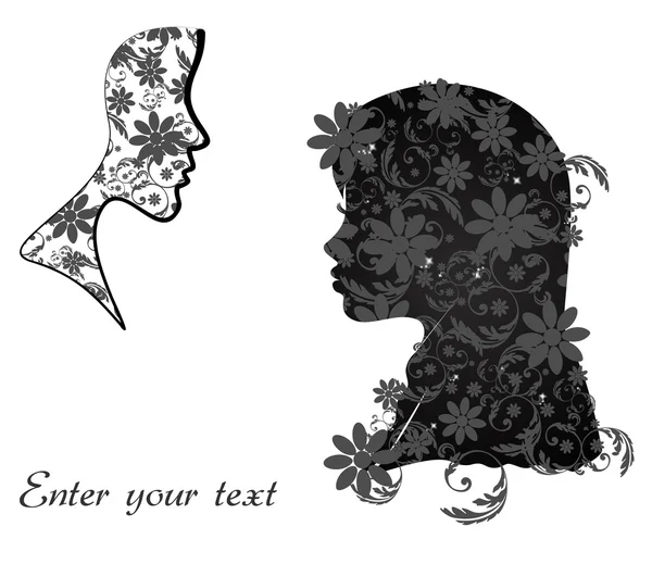 Bir kadın çiçek ile mükemmel profili — Stok Vektör