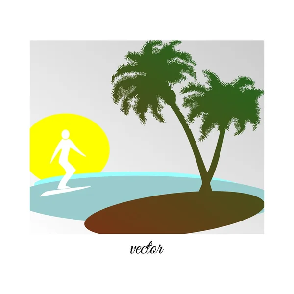 Tropiska landskap med surfer — Stock vektor