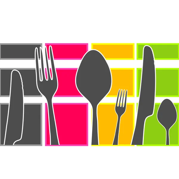 Banda de colores con cubiertos de cocina — Vector de stock