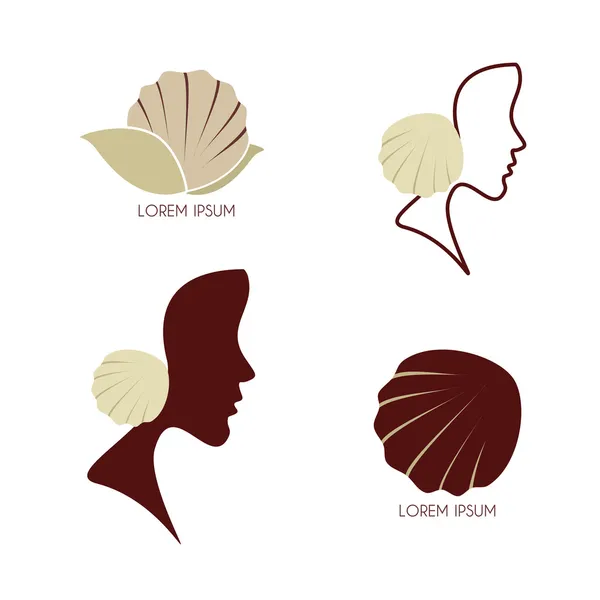 Bir kadının seashell ile stilize profili — Stok Vektör