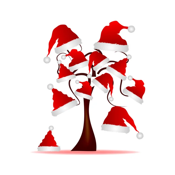 Árbol con sombrero rojo de Santa Claus — Vector de stock