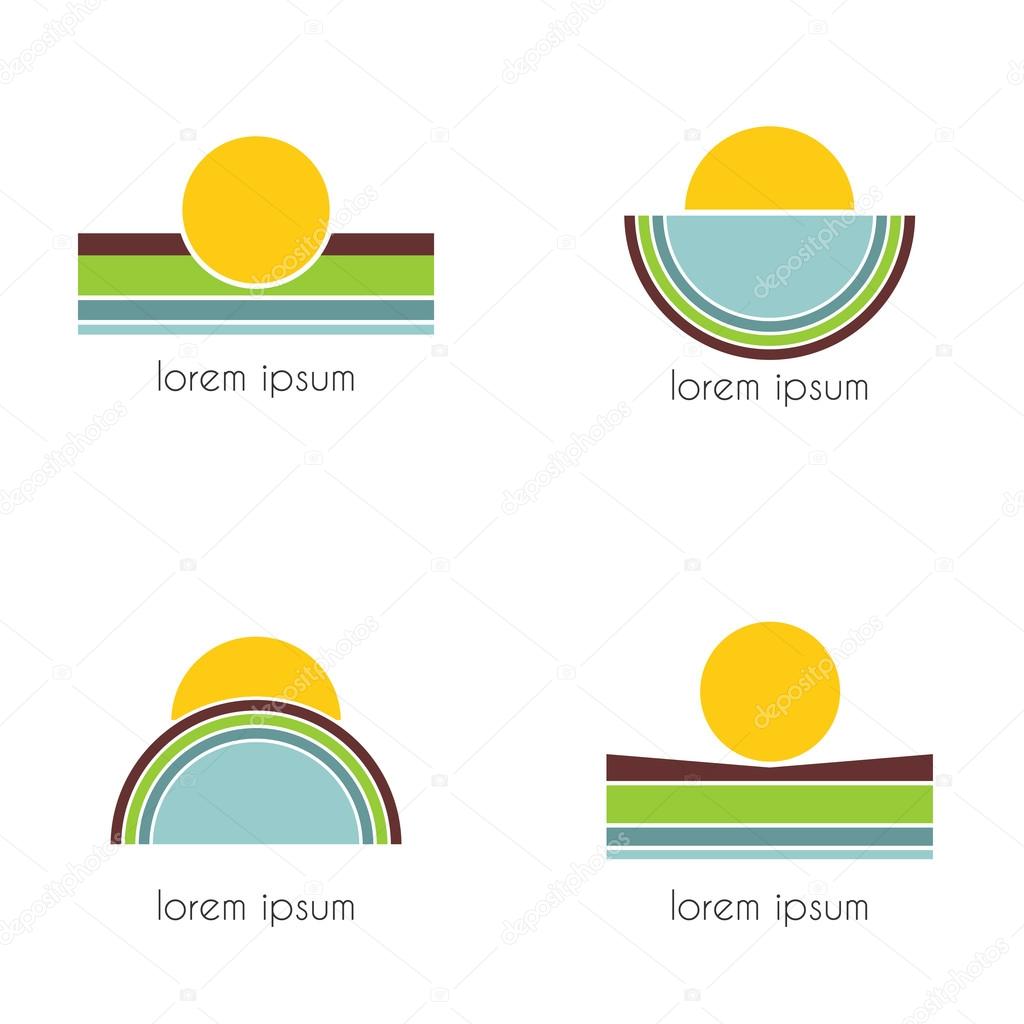 Graphic design - area with sun, sea, land and hill