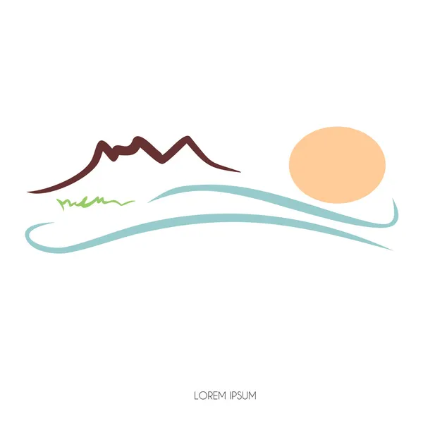 Zone avec soleil, mer, terre et colline — Image vectorielle