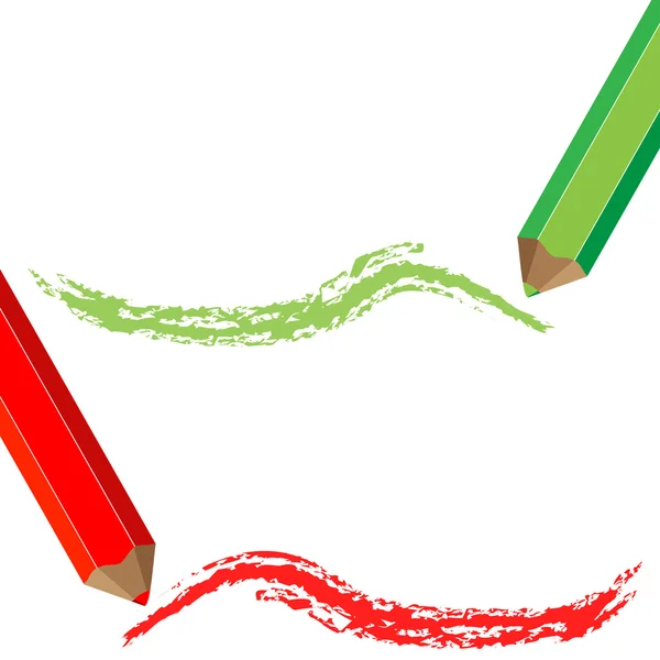 用红色和绿色的铅笔的平面设计 — 图库矢量图片