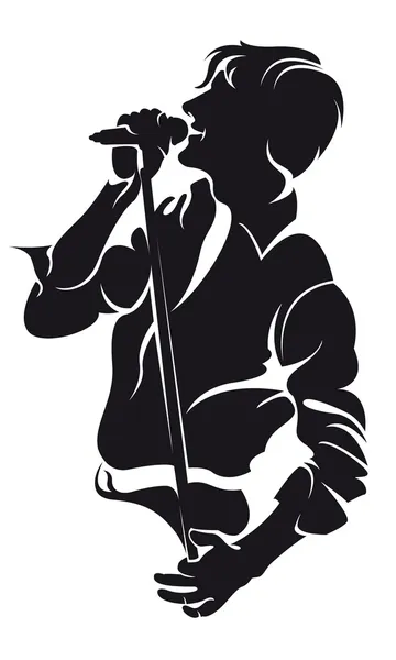 Vector singin man, silhouette — Stock Vector