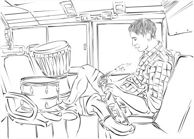 Saxophone player in the bus clipart