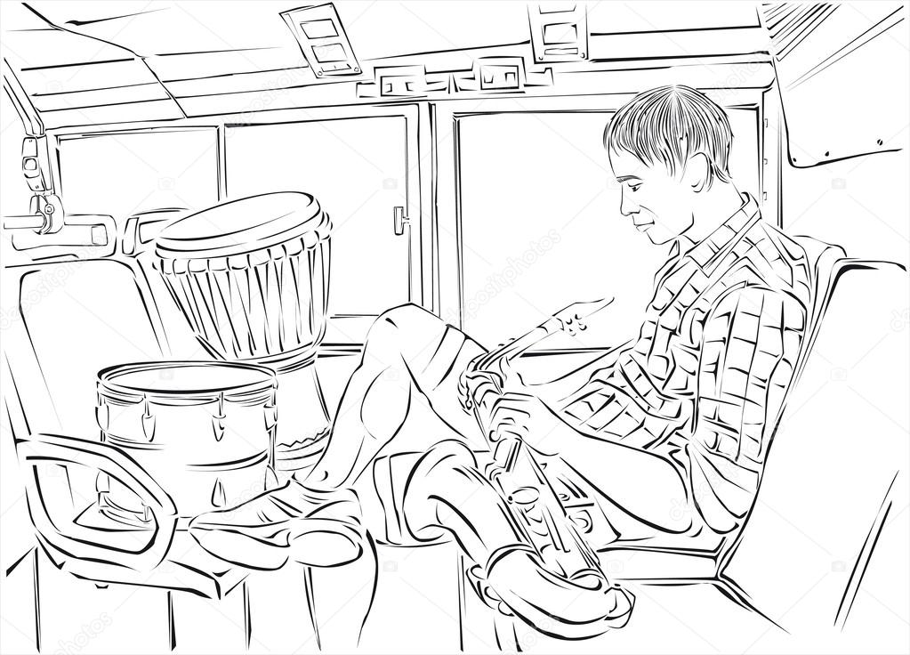 Saxophone player in the bus