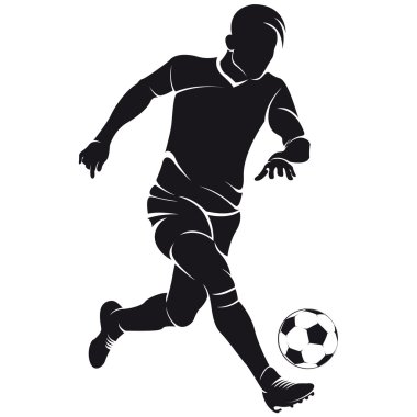 Vektör futbol (futbol) oyuncu siluet izole topu ile