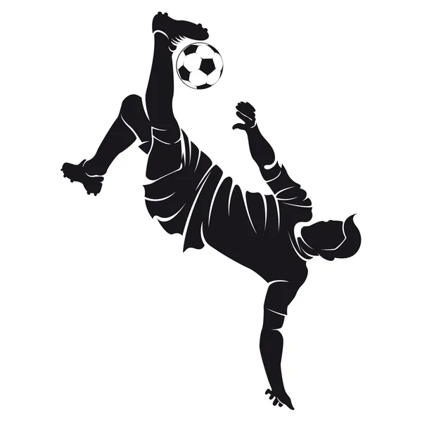 Vector voetbal (voetbal) speler silhouet met bal geïsoleerd — Stockvector