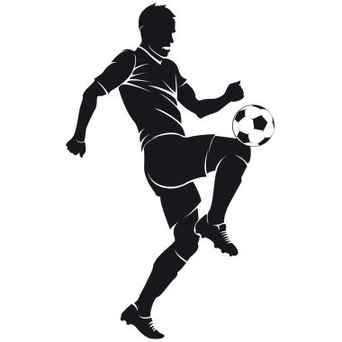 Vektör futbol (futbol) oyuncu siluet izole topu ile