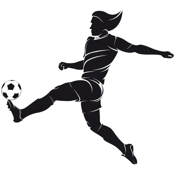 Vektör futbol (futbol) oyuncu siluet izole topu ile — Stok Vektör