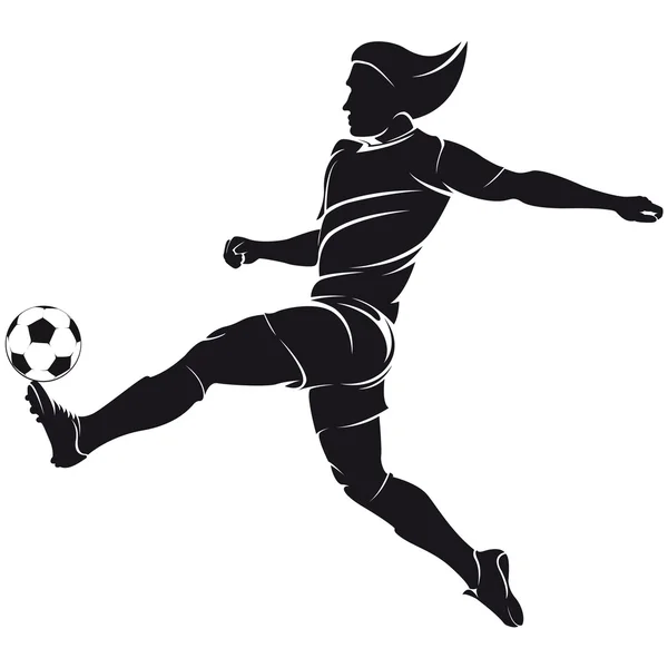 Vektör futbol (futbol) oyuncu siluet izole topu ile