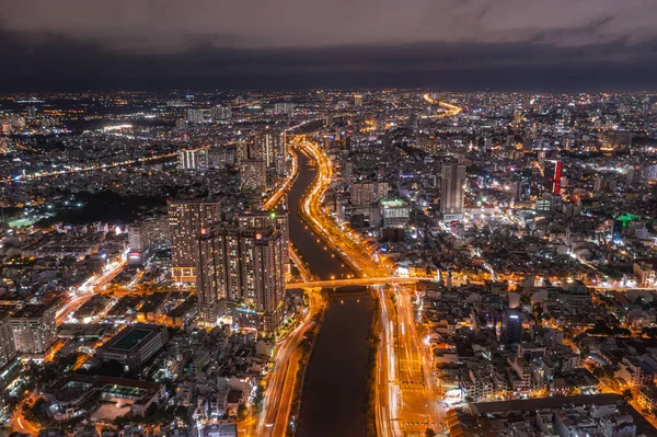 Saigon Mai 2021 Photo Aérienne Chi Minh Ville Nuit Photo — Photo