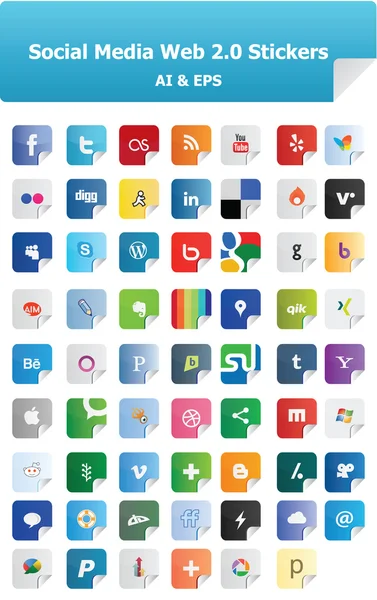 Стикеры Social Media Web 2.0 — стоковый вектор
