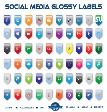 Social Media Glossy Labels clipart