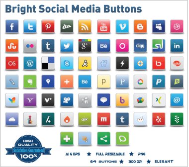Bright Social Media Buttons clipart