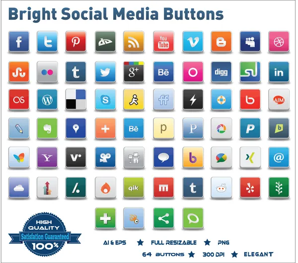 Botão de mídia social brilhante — Vetor de Stock