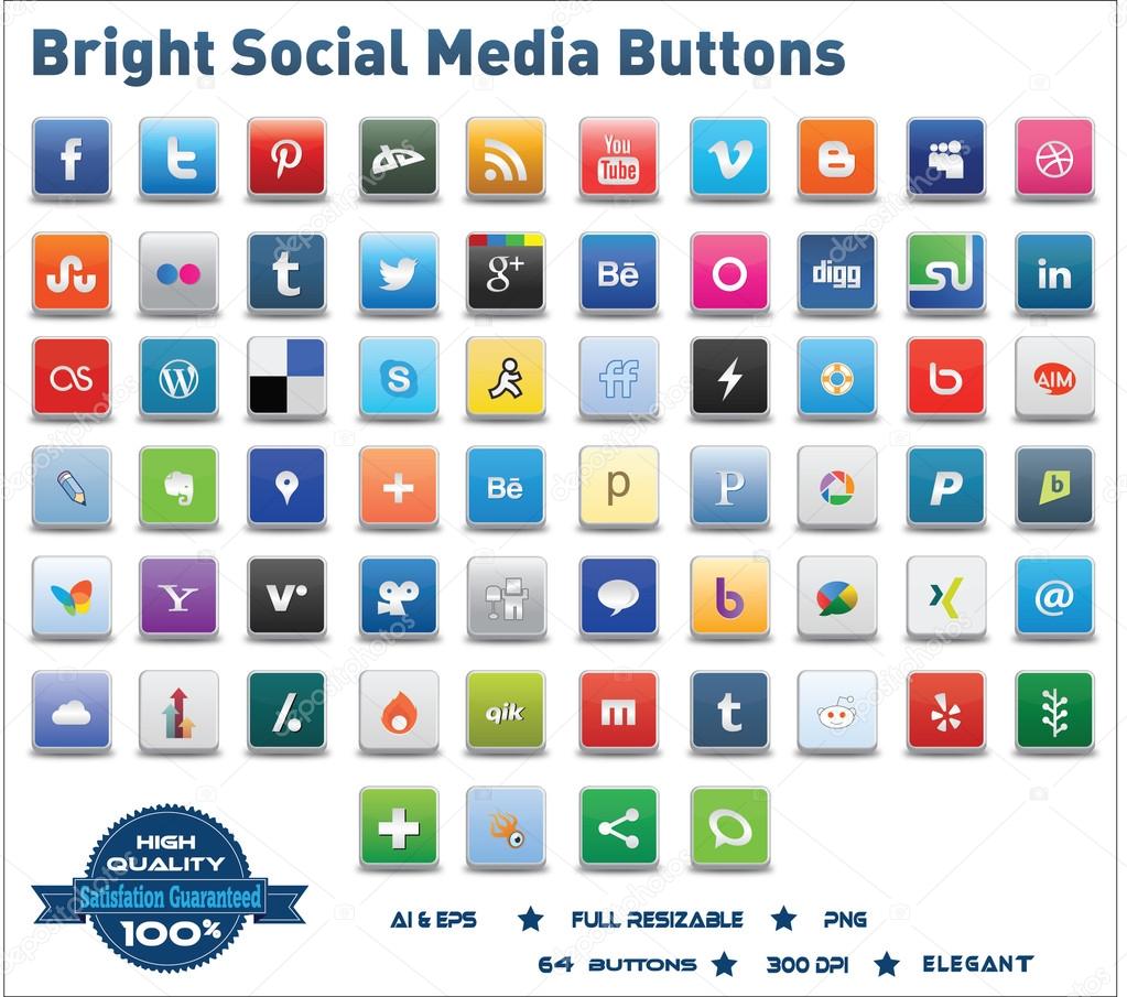 Bright Social Media Buttons