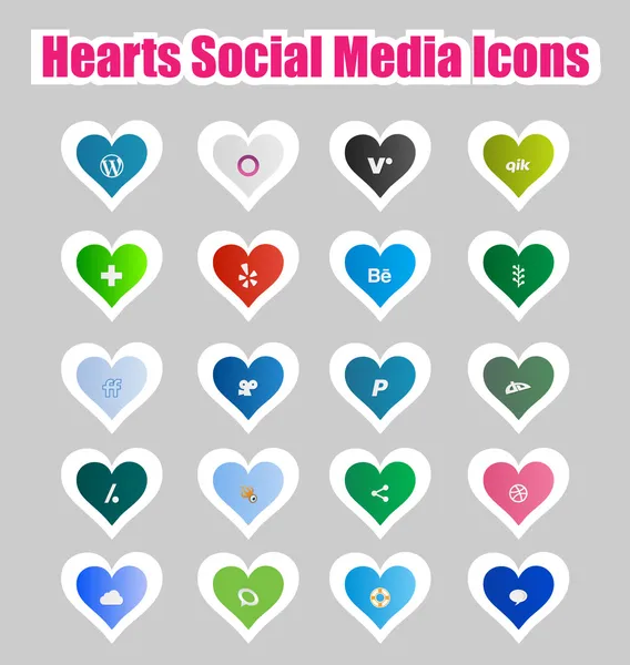 Hearts Social Media Icons 2 — Stock Vector