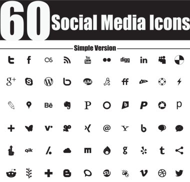 60 Social Media Icons Simple Version clipart