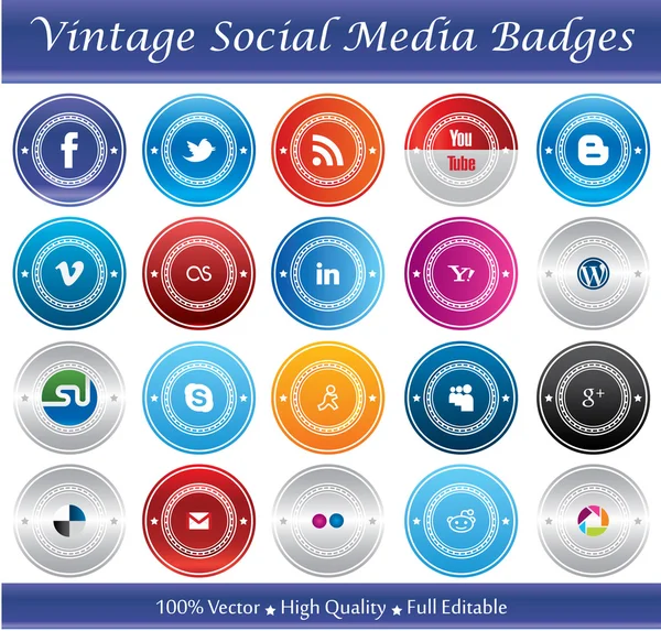 Vintage sociala medier märken — Stock vektor