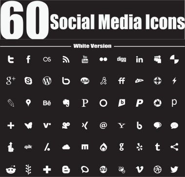 60 Social Media Icons White Version clipart