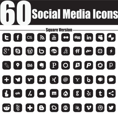 60 Social Media Icons Square Version clipart