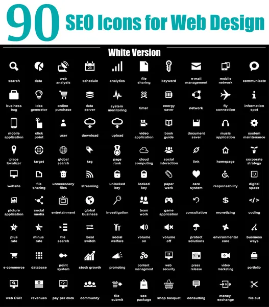 90 seo iconen voor web ontwerp - wit versie — Stockfoto