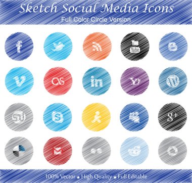 Sketch Social Media Badges - Full color circle version clipart